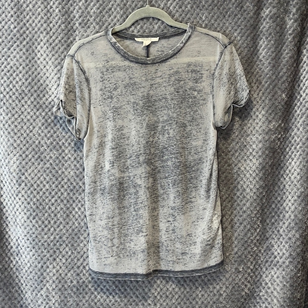Forever 21 large women’s gray short sleeve shirt slightly see-through